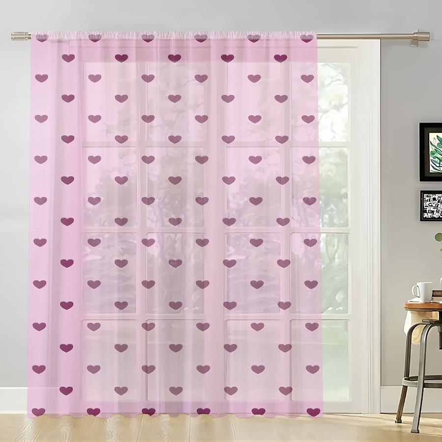 

1PCS pink and purple heart-shaped mesh curtain romantic Valentine s Day style suitable for bedroom and living room 100*130 Rod Pocket 1pcs