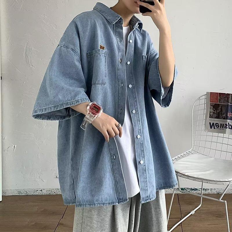Summer Short-sleeved Denim Shirt Men's Hong Kong Style Japanese Niche Design Sense Casual Loose Half-sleeved Jacket