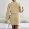 Women's Fashion Casual Turn-down Collar Lanterned Sleeve Long Sleeve Color Knitted Dress