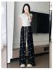 Japanese White Ice Silk Drapey Wide-Leg High-Waist Butterfly Ripped Pants - XS