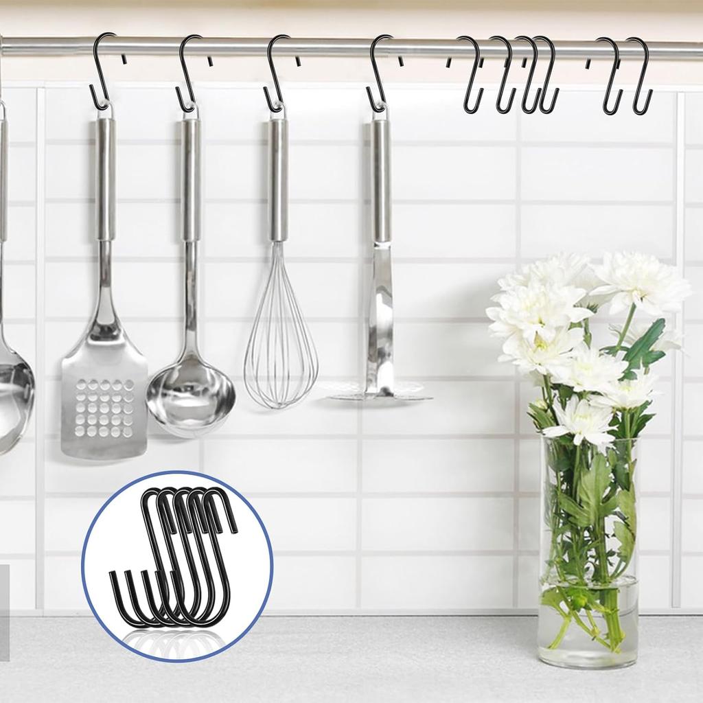 30 Pcs 2.4 Inch(60MM) Heavy Duty S-Shaped Hooks - Black S Hooks for Hanging, Wall, Curtain, Siding, Pot, Shower, Kitchen, Plants, Towels