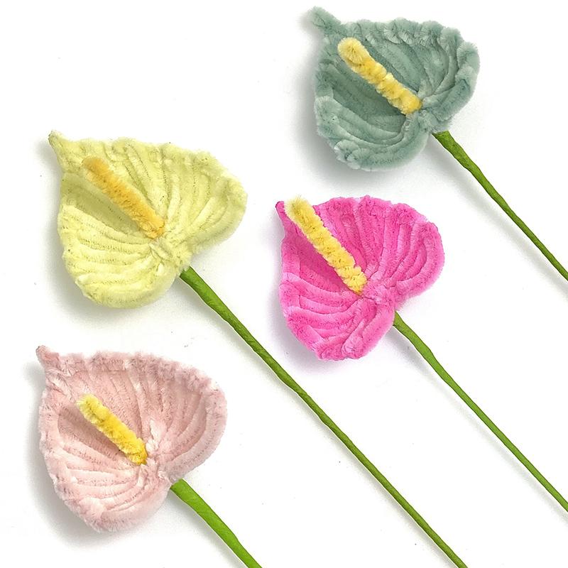 3Pcs Pipe Cleaner Flower Finished Artificial Chenille Stems Home Decor Flamingo Palm Handmade