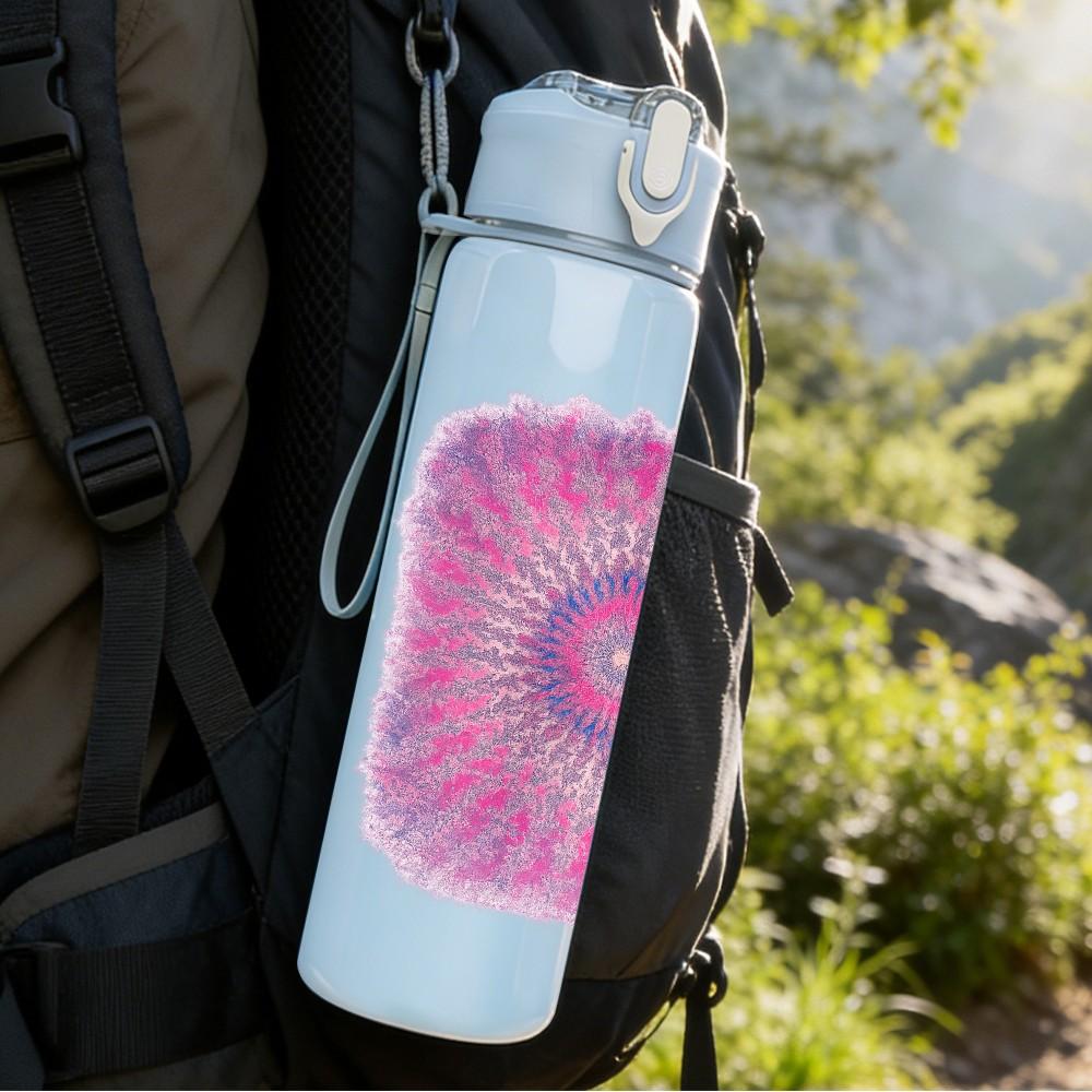 1PC Pink Purple Mandala Circle Art Print 750ml Color Plastic Sports Water Bottle Leakproof Flip Straw Lid Suitable for Sports Office Home Use