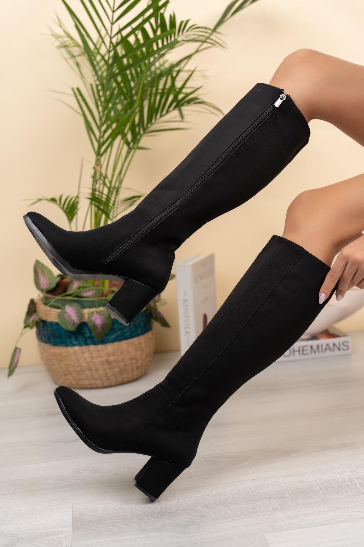 

Женские модные классические черные замшевые ботинки на каблуке 39