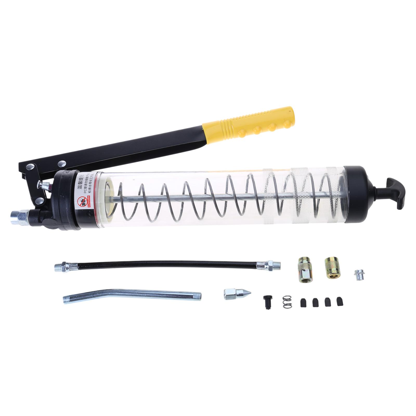 

600cc Manual Grease Gun Transparent Heavy Duty Pistol Grip High Pressure 10000PSI Grease Gun Tool with Hand Lever Hose B