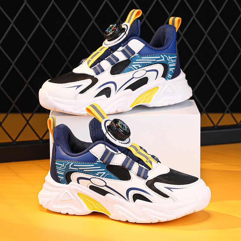 Boys Sneakers Trendy Shoes Rotary Buckle Girls Casual Leather Light Fashion Casual Middle and Old Children