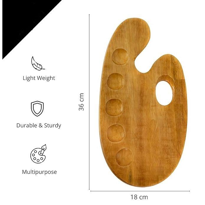 Wooden Painting Palette - 36x20cm Handmade Paint Palette with Thumb Hole for Acrylic, Oil, Watercolor,