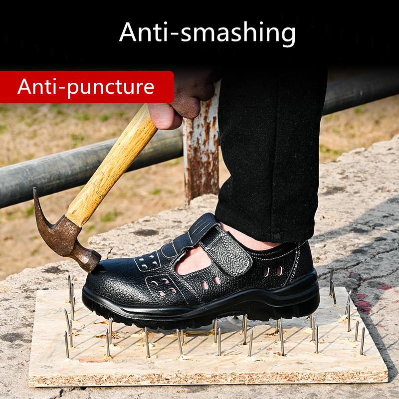 Mens Casual Breathable Steel Toe Caps Working Safety Shoes Summer Original Leather Sandals Worker Safe Boots Security Footwear