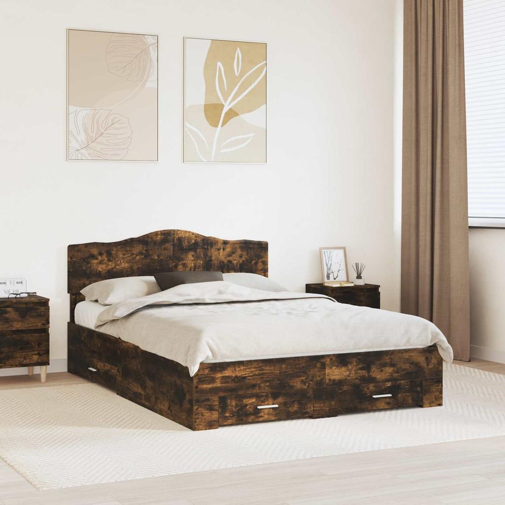 Bed Frame Smoked Oak 140 x 190 cm Engineered Wood