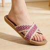 Women's Linen Slippers Lightweight House Shoes, Simple Slip On Open Toe Indoor Slippers for Comfortable Home Wear
