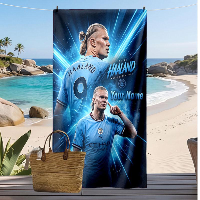 Erling Haaland Personalisiertes Bedrucktes Strandtuch Fußballlogo Unterstützung Benutzerdefinierter Name Text Absorbierendes Handtuch Für Sport Reisen Besonderes Geschenk