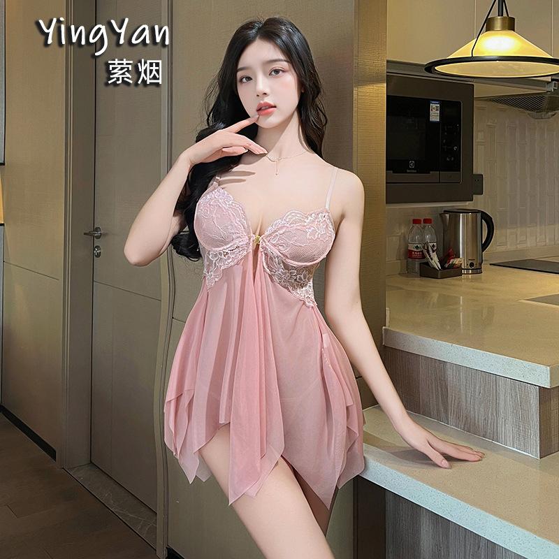 

Fun hollow transparent gathering lace free nightdress sexy temptation suspender large size show large uniform set one size ( 40-65kg )