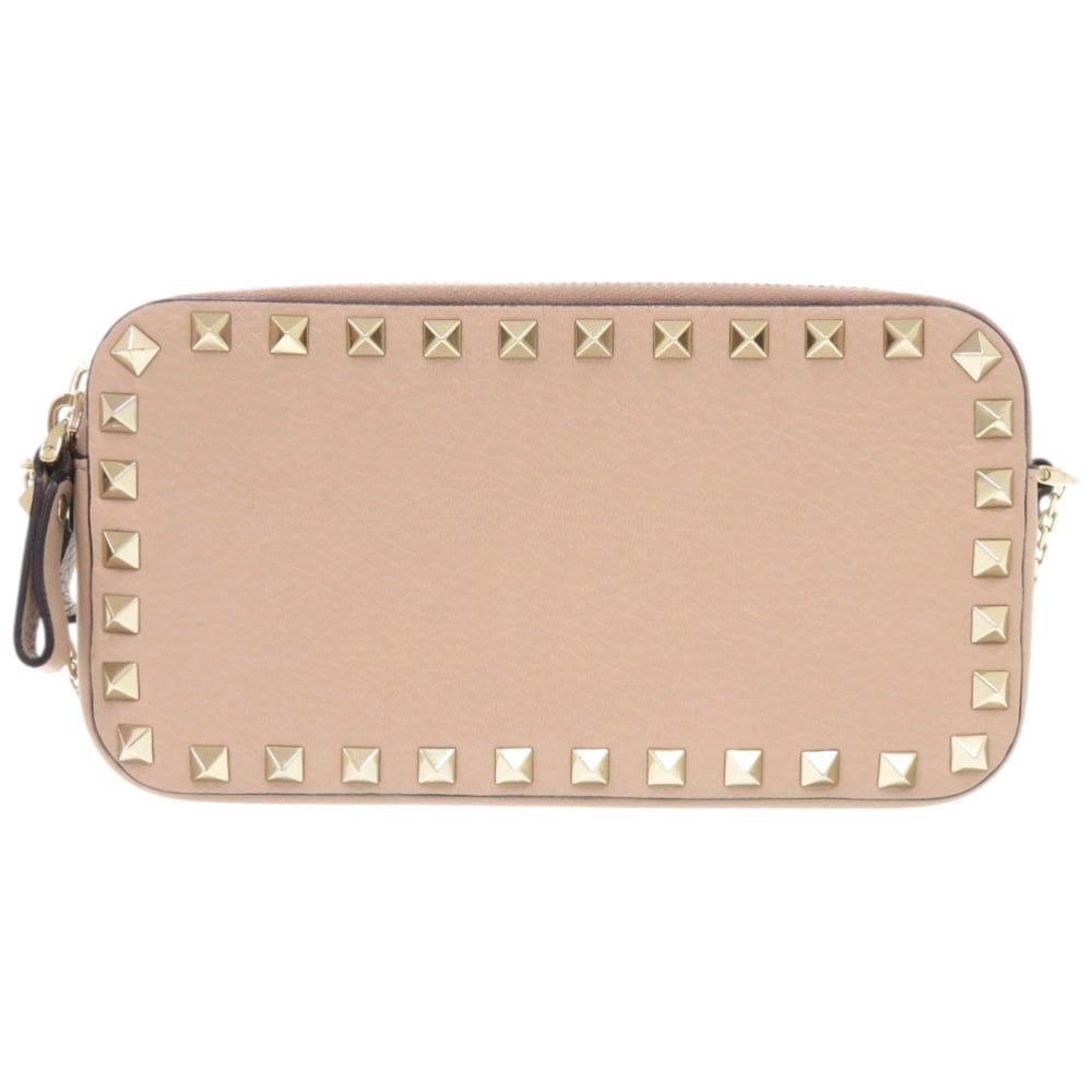 Used AUTHENTIC Valentino Garavani Chain Shoulder Rock Studs Shoulder Bag Pink Beige