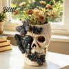 Skull Pen Holder Black Butterfly Vase Resin Skeleton Holder Gothic Flower Spooky Home Accents Arrangement Container Creative Desktop Organizer for