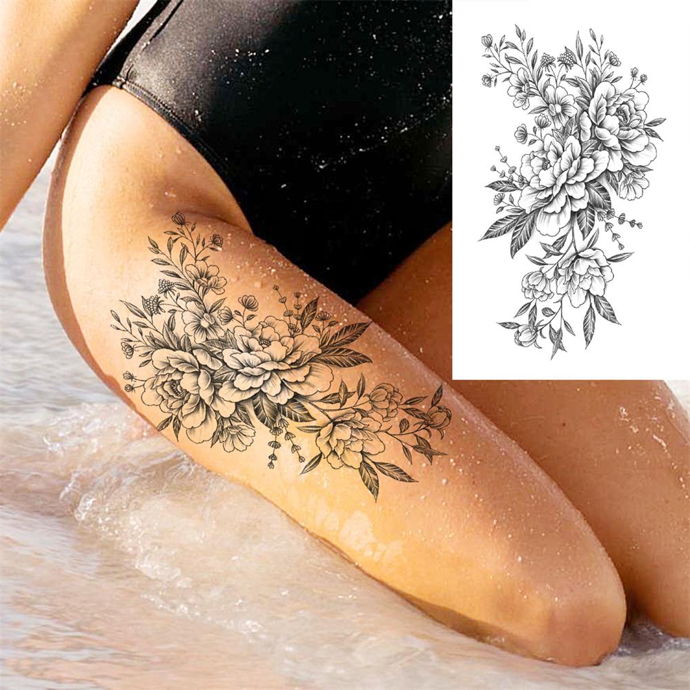 Realistische Nep Pioenroos Tijdelijke Tatoeages Voor Vrouwen Meisje Zwarte Roos Olifant Bloemen Tatoeage Sticker Tijger Anemoon Tatoeages Halfmouw