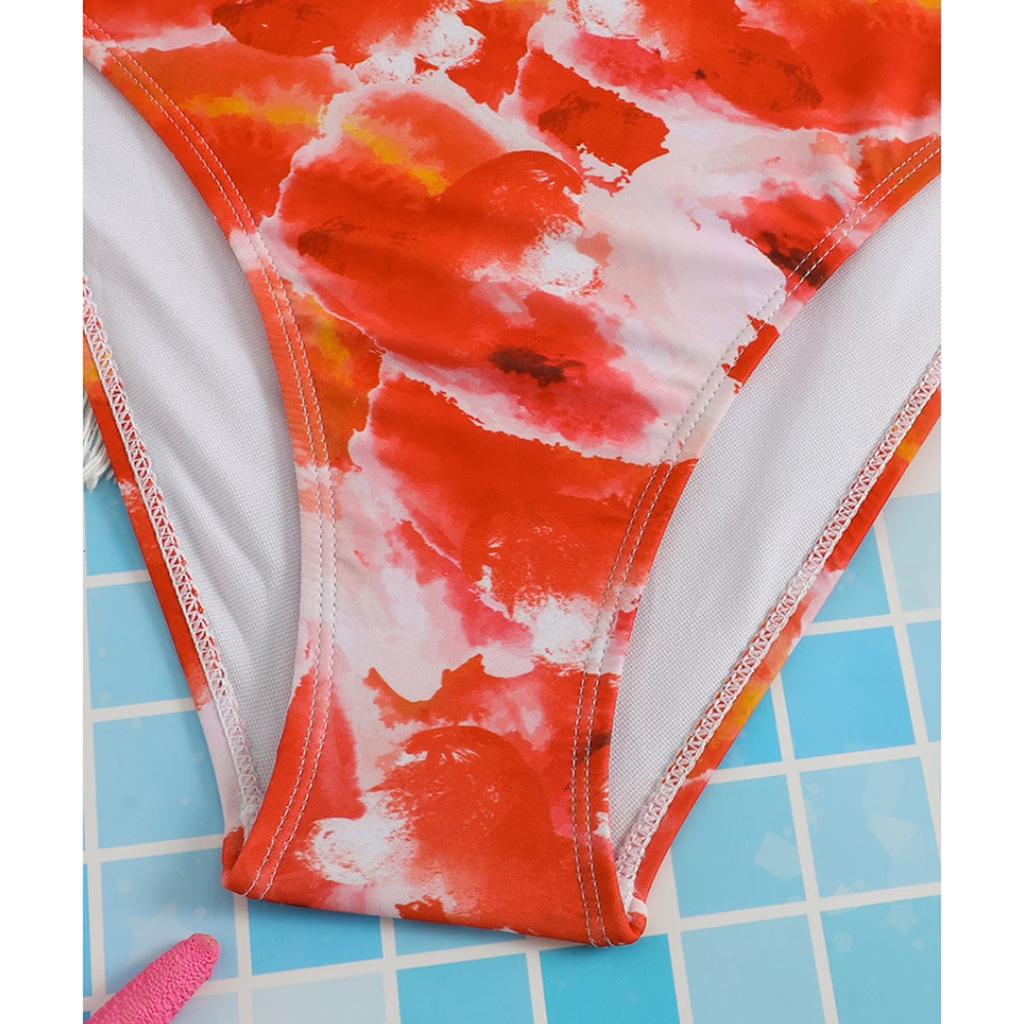Girls Three Piece Floral Print Bikini Set with Top High Waist Bottom and Matching Skirt for Beach and Pool Wear
