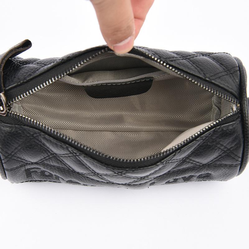 Leather women's bag rhombus cylinder bag new trendy fashion embroidered thread shoulder messenger bag first layer cowhide pillow bag