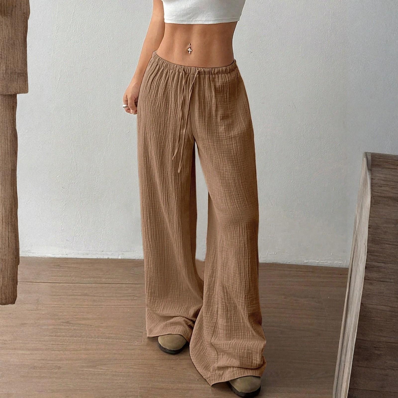 

Women s Pants Fashion Casual Pants Solid Color Drawstring Pants L верблюд