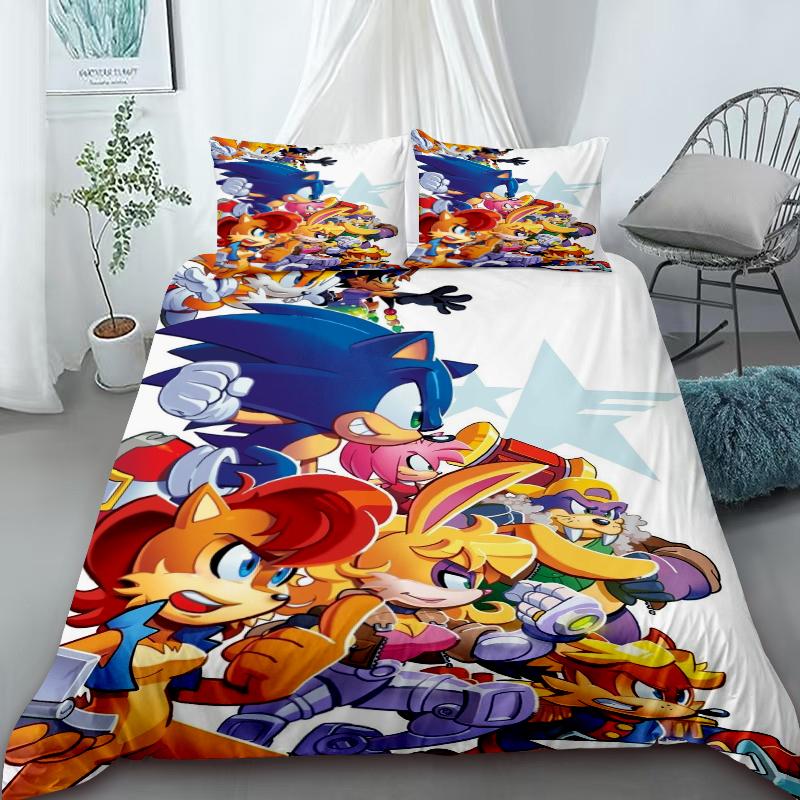 Sonic Cartoon Duvet Cover For Kids, Cool Anime Bedding Set, Duvet Cover With 2 Pillowcases, Bedroom Decor, Kids And Teens