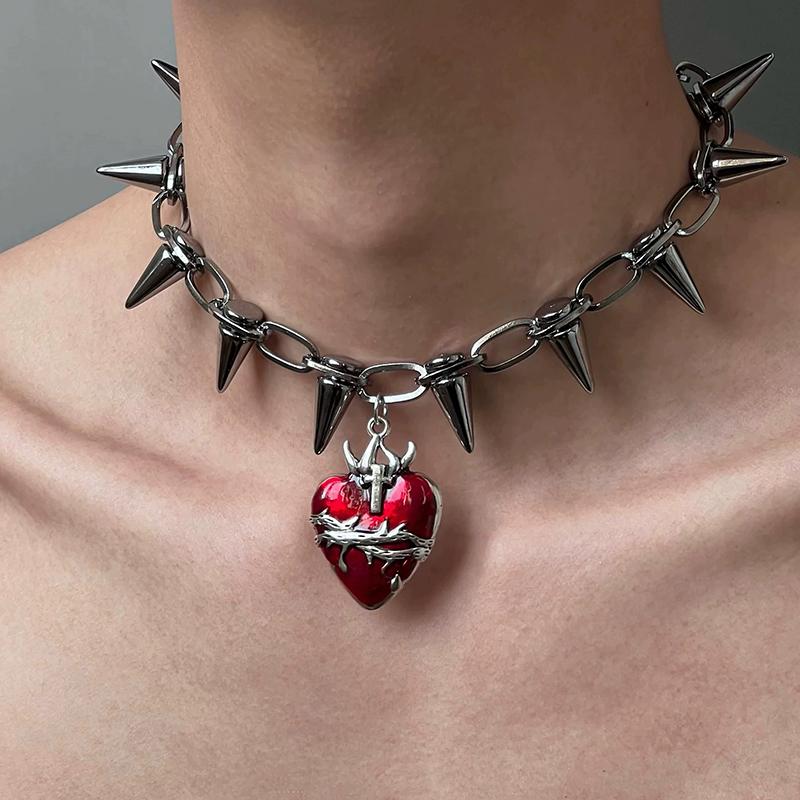 Punk Metal Thorn Rivet Choker Necklace For Men Woman Gothic Hip Hop Double Layer Clavicle Chain Necklace Y2K Jewelry Accessories
