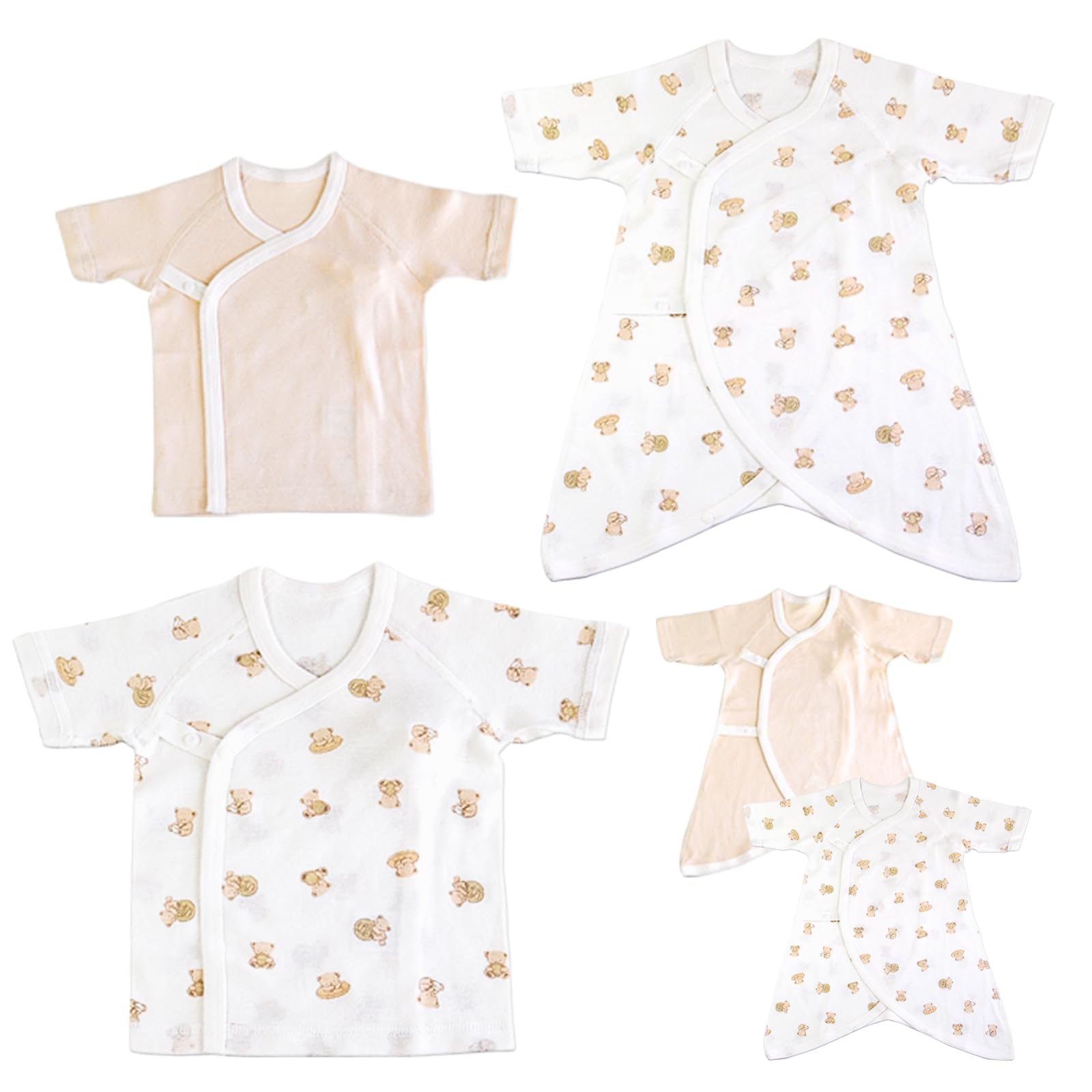 

Комплект детского нижнего белья для новорожденных Skip House, 5 предметов, Мишка A, 100% хлопок, размер 50–60 (2 рубашки-кимоно и 3 комби-рубашки)