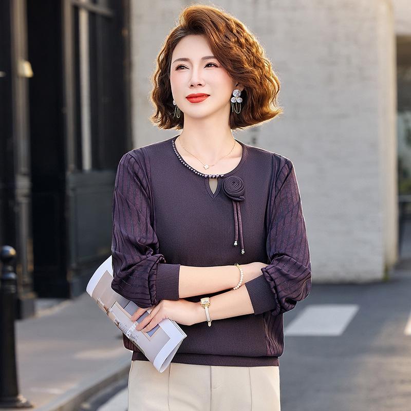

Stylish Spring Long-Sleeve Knit Top for Middle-Aged Women 5XL, 140-150 jin