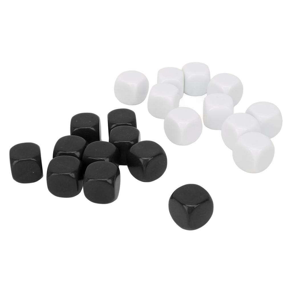 20 Pcs DIY Sticker Dice Blank Durable Plastic Dice Smoothed Surface Six Sided Dice with Rounded Corners White and Black