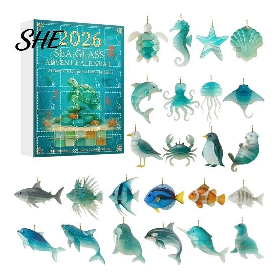 DIY Wind Chime Accessories 2026 Christmas Advent Calendar, 2D Acrylic Marine Animals Pendants, Sea Life Figures 24 Day Countdown Box, Window