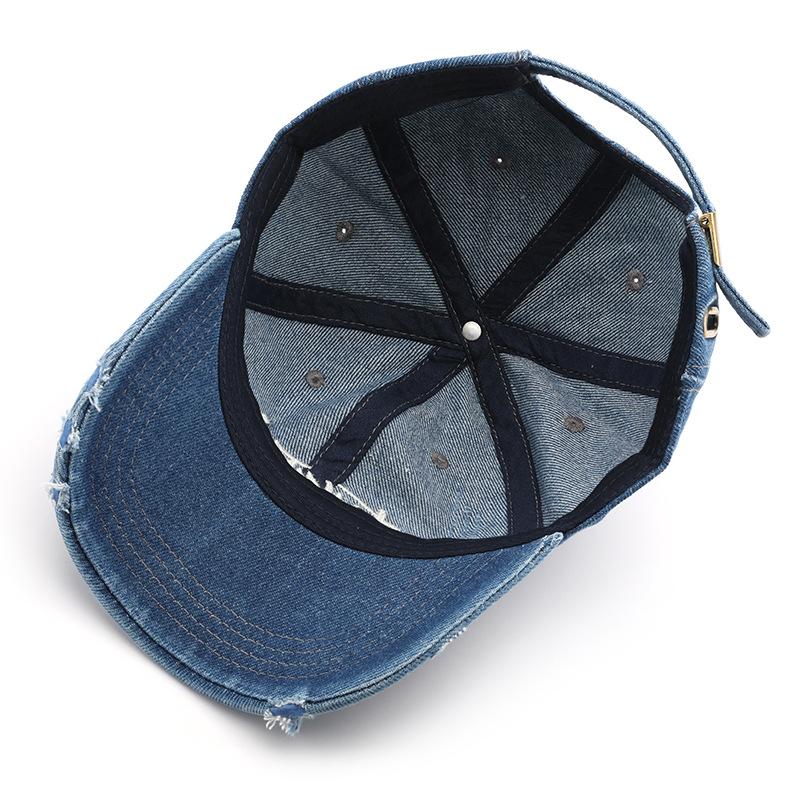 Retro washed denim baseball cap with letter embroidery, suitable for outdoor activities, travel, and sun protection