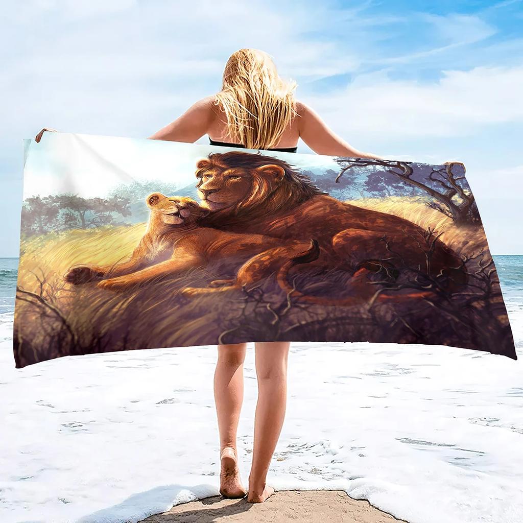 Lion Beach Towel Wild King of Animals Head Microfiber Soft Bath Towel for Swimming Travel Outdoor Picnic Blanket for Men