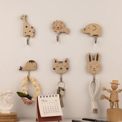 Hickory Wood Animal Hook Cute Design Wall-Mounted Hook Decoration Key Hanging Hook  Wardrobe
