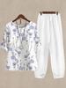 2023 Women's Casual Round Neck Five-Sleeve Top & Digital Print Two-Piece Set