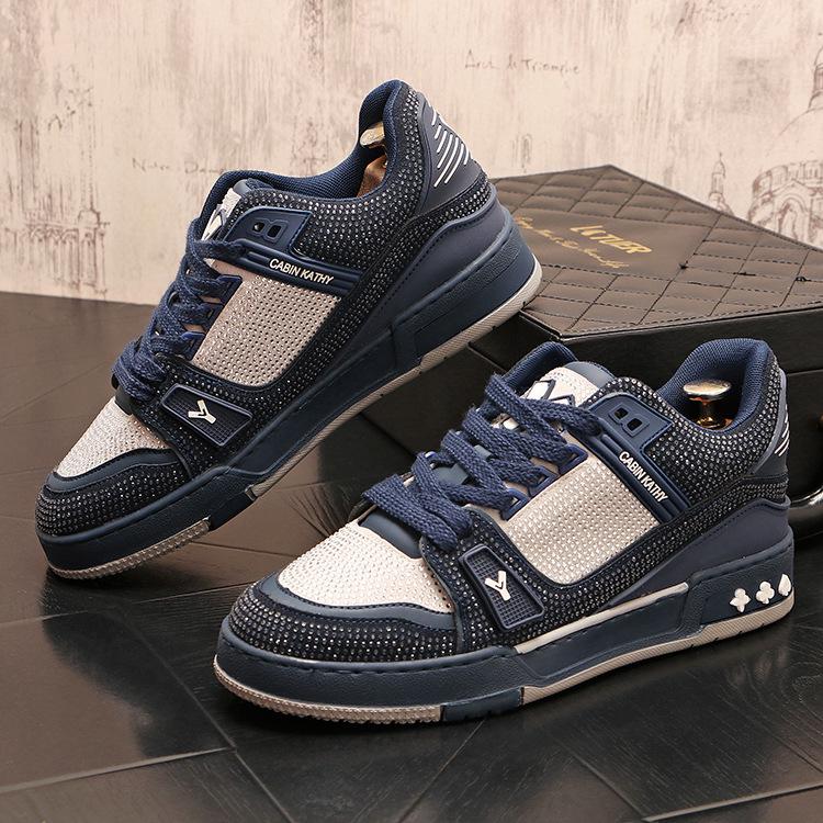 Low Cut Trendy Shoes Men's Rhinestone Fashion Trend Board Shoes Personalized Color Blocking Korean Version Full Diamond Casual Shoes Lightweight