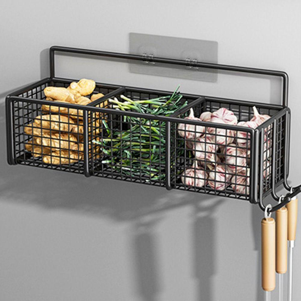 Wall Mounted Spice Holder Carbon Steel Seasoning Storage Racks Kitchen Storage Shelf  Drain Basket