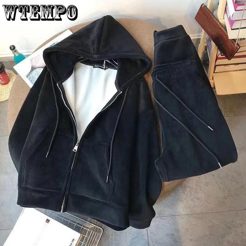 Winter Tracksuit Women Two Piece Set Autumn Thickened Warm Zipper Set Female Solid Sweatshirt Hoodies Pants Sportswear
