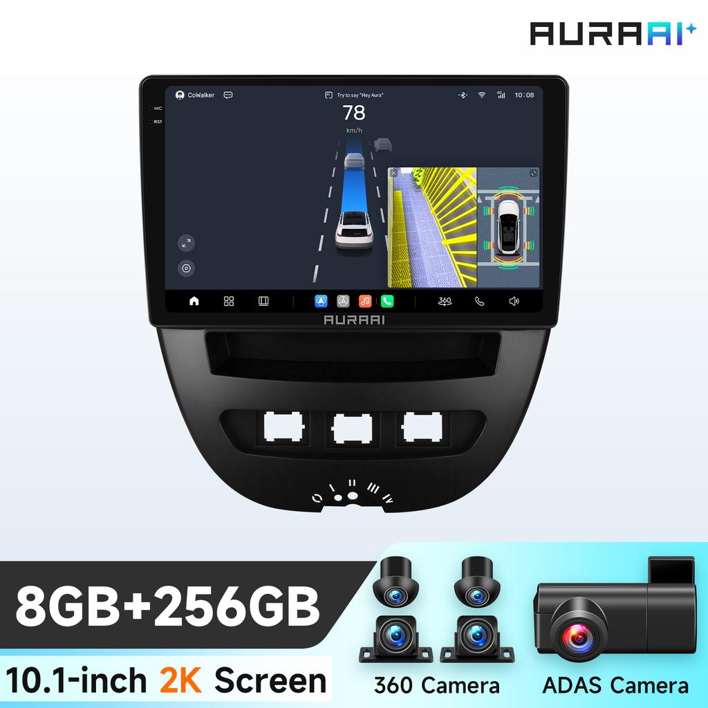 OSSURET Intelligent 2K Screen Carplay Android Auto for Peugeot 107 2005 Citroen C1 2014 Toyota Aygo Car Infotainment Multimedia Player GPS Bluetooth