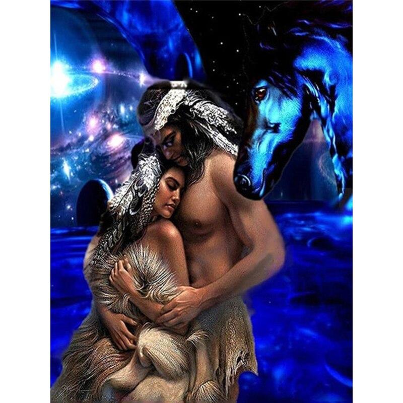 New 5D DIY Diamond Painting Tribe Diamond Embroidery Wolf Cross Stitch Full Round Drill Crafts Home Decor Manual Art Gift