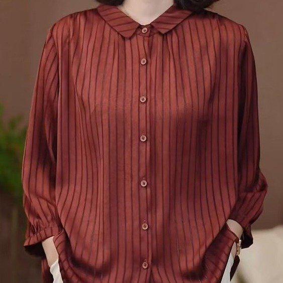 2026 Spring Women's Lapel Stripe Elegant Loose Shirt Top