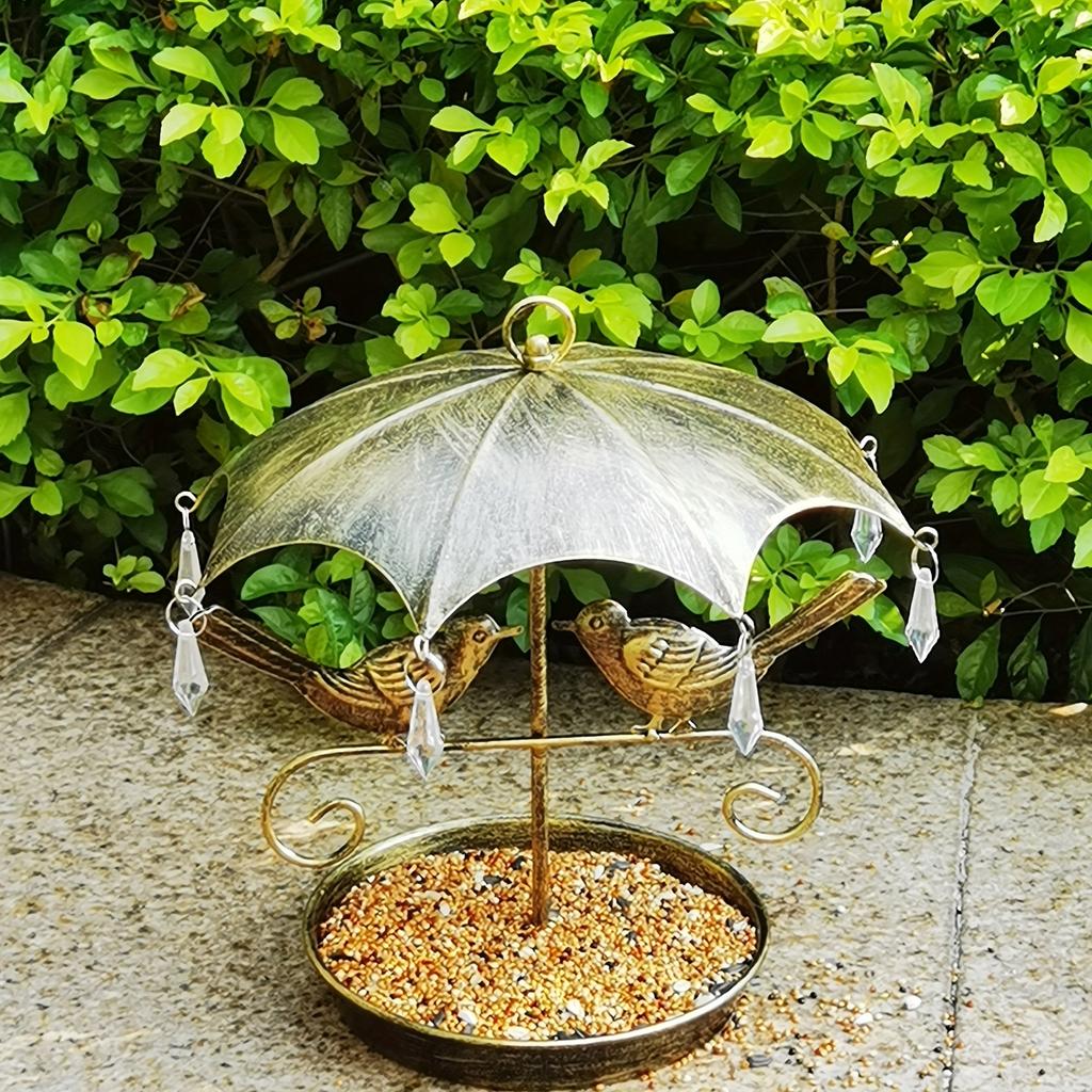 Wrought Hanging Bird Feeder with Umbrella Design for Outdoor Garden