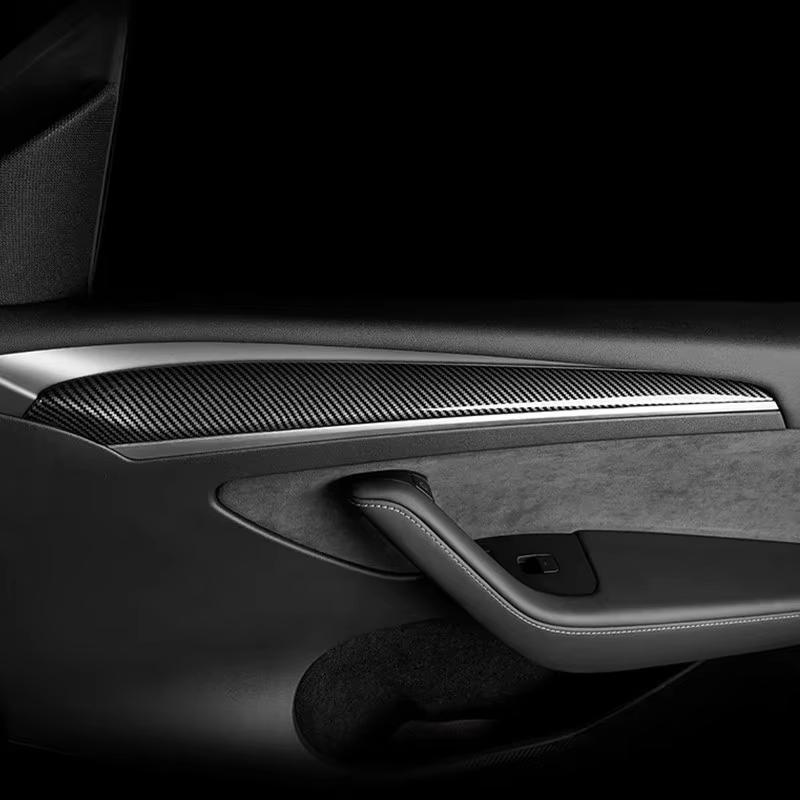 Door Dash Trim Panel For Tesla Model 3 Y Car Dashboard Cover Carbon Fibre ABS Interior Accessories Sticker 2021-2024 New