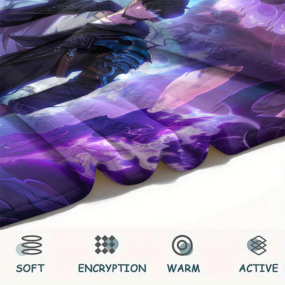 1PC Solo Leveling Print Flannel Blanket, High quality Comfortable for All Seasons, Home Decor, Warmth and Comfort, Perfect for Christmas Gifts170