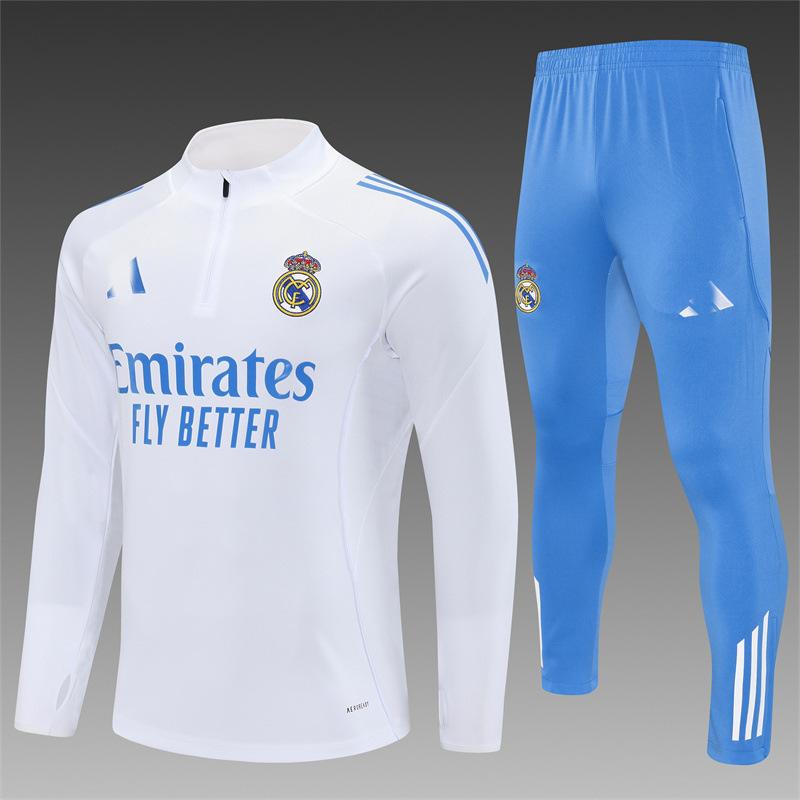 2426 Maglia Real Madrid Manica Lunga Mezza Zip Maglia da Allenamento Calcio Pre-Partita Maglia da Gara Tuta Adulto Manica Corta Bambino