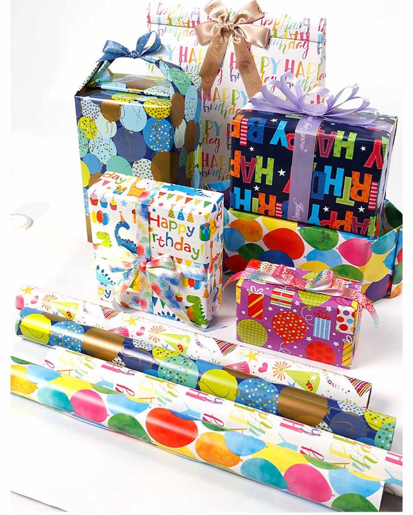 43x00cm Gift Wrapping Paper Colorful Happy Birthday Balloon Dinosaur Gift Packaging Wedding Birthday Party DIY Craft Paper