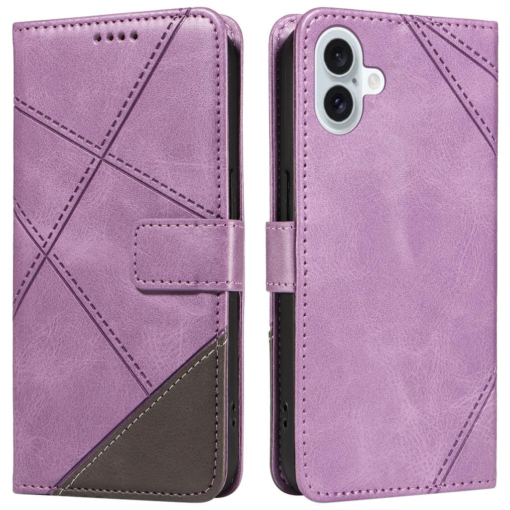 For iPhone 16 Plus Case Geometric Line Leathe Calf Texture Phone Cover