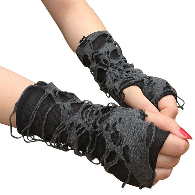 Damen Sexy Gothic Schwarz Langhandschuh Punk Fingerlose Handschuhe Hip Pop Jazz Disco Fäustlinge Clubwear Tanz Cosplay Kostüme