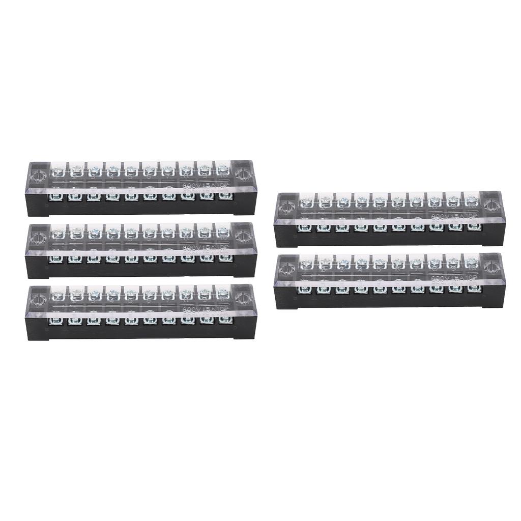 5 Set 10 Position Terminal Block Connector Strip Kit Dual Row Screw Pre Insulated Jumper 15A 600V