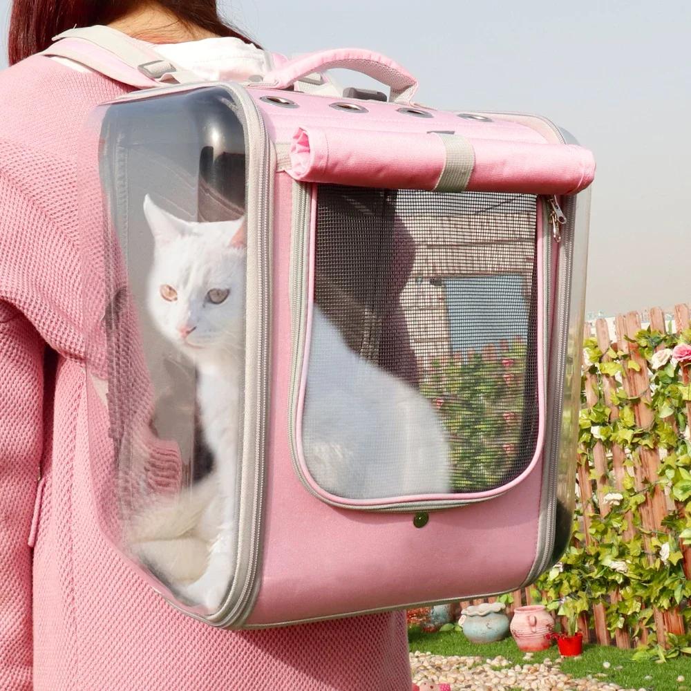 Portable Shoulder Cat Bag with Large Capacity Light Weight Breathable Transparent Cat Pet Bag Pet Supplies Carrying Pet Supplies