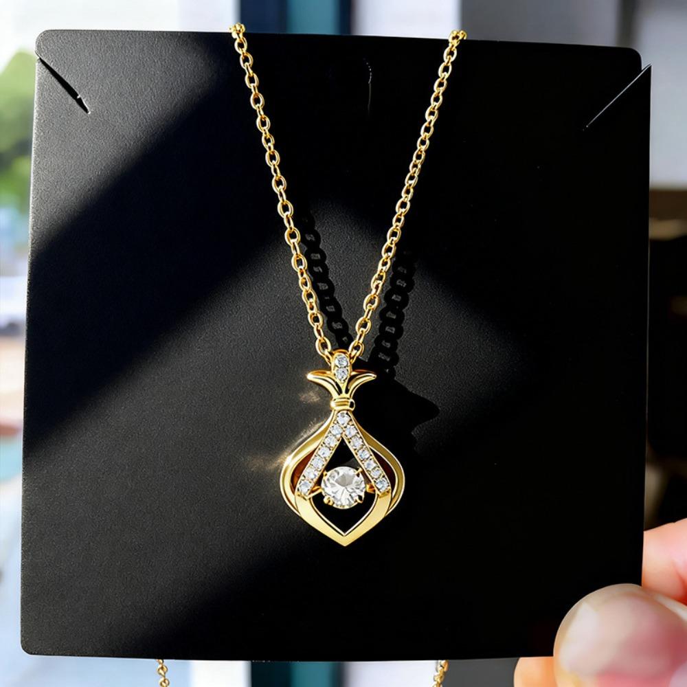 

2026 Elegant Money Bag Dancing Stone Necklace - Titanium Steel Gold Plated Zirconia Lucky Purse Pendant Necklace for Women золотой