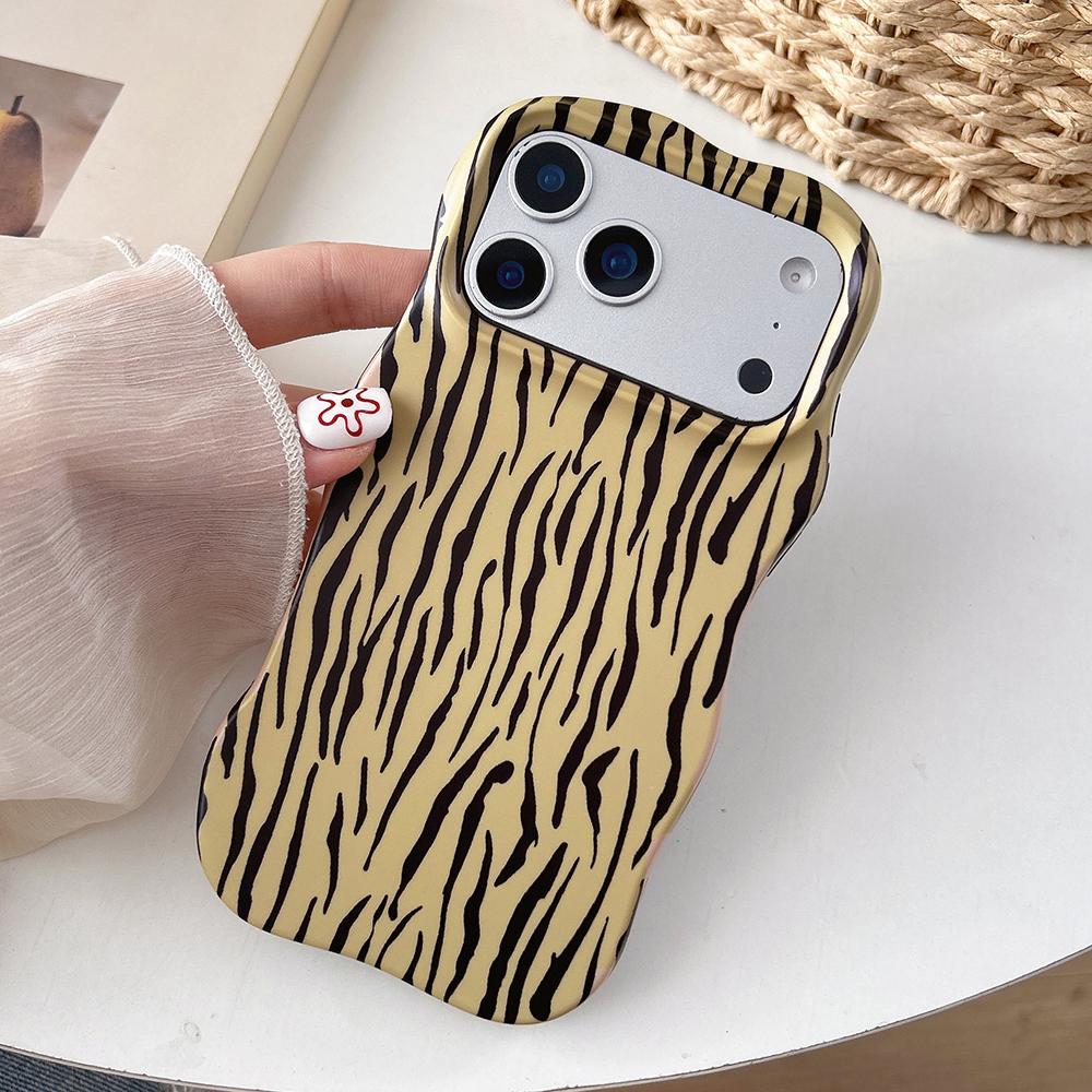 

Fashion 2 in 1 Zebra Stripe Phone Case for iPhone 13 14 15 16 17 Pro Max Wave Edges Comfortable Touch Hard Slim Back Cover iPhone Air