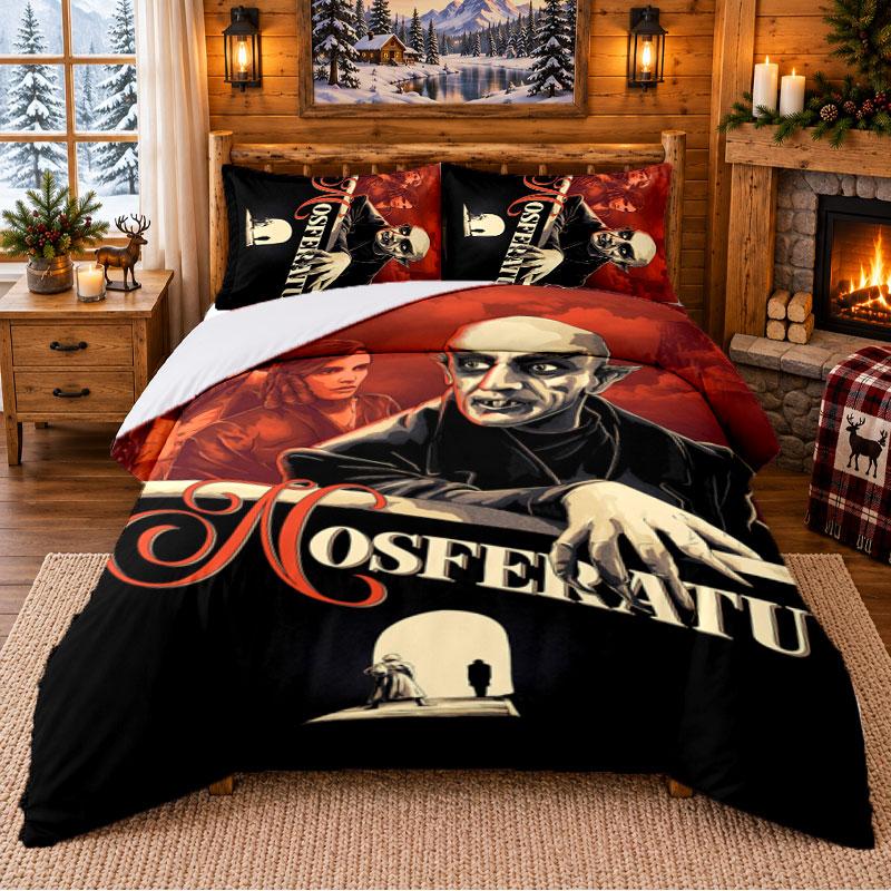 Nosferatu Count Orlok Pattern Bedding 3Pcs Set Bed Sheet And Pillowcases For Indoor Bedroom